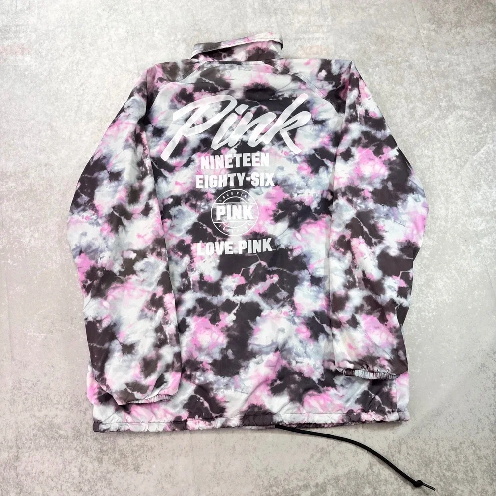 Victoria's Secret PINK Tie Dye Coach Jacket Women's M Snap Front Windbreaker
